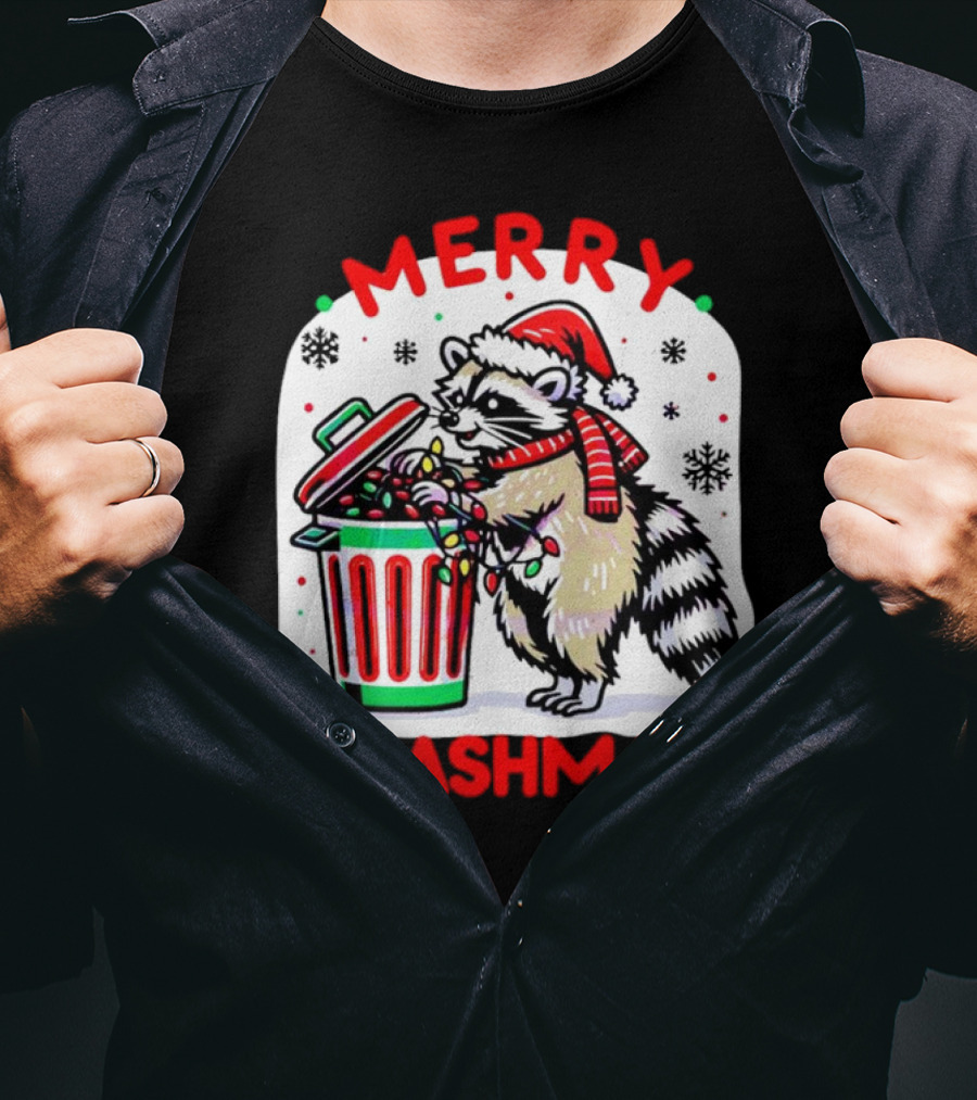 Merry Trashmas Raccoon Santa With Christmas Lights T-Shirt