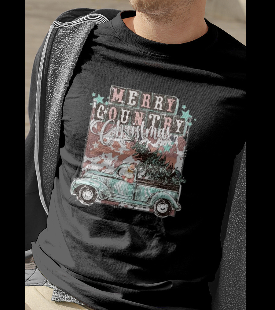 Merry Country Christmas Santa Truck With Tree T-Shirt