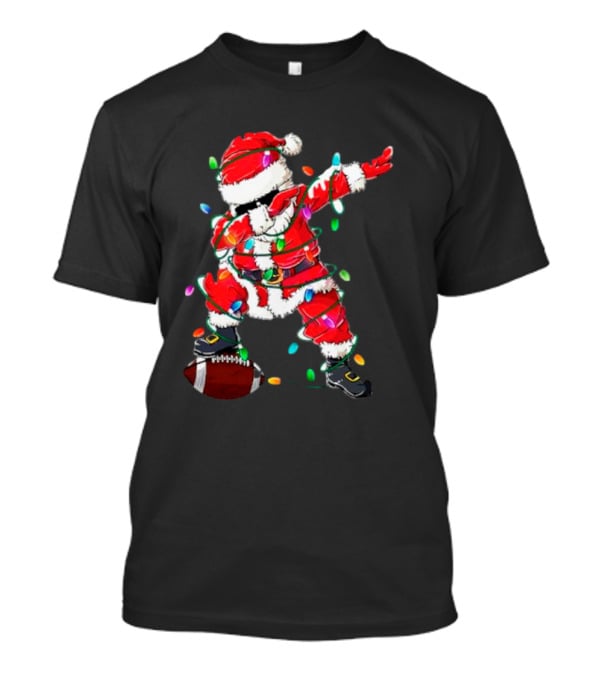 Santa Dabbing With Christmas Lights And Football T-Shirt