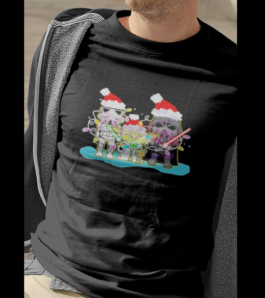 Santa Star Wars Characters With Christmas Lights T-Shirt