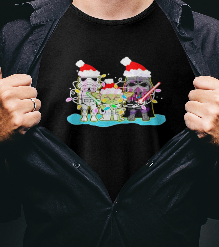 Santa Star Wars Characters With Christmas Lights T-Shirt