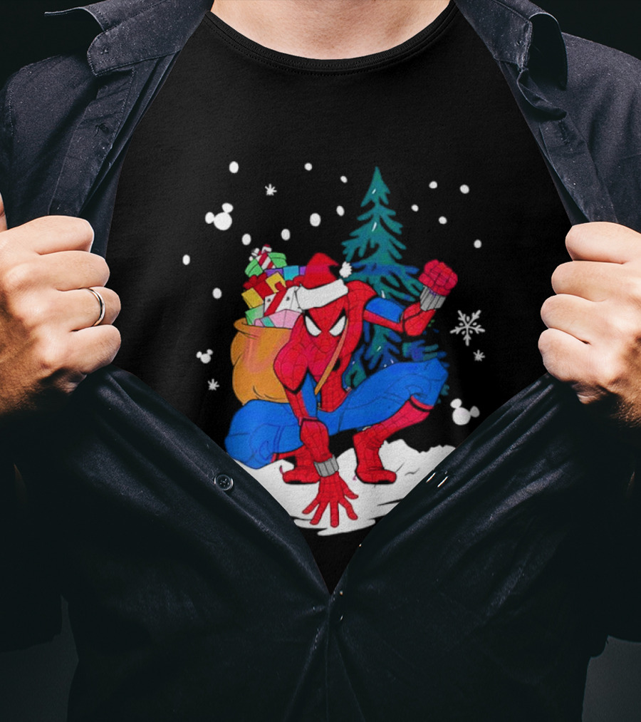 Spiderman Santa Christmas Tree Snow Presents T-Shirt