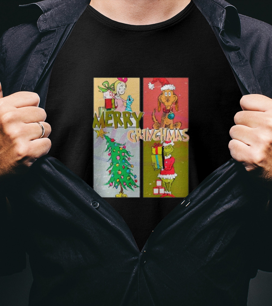 Merry Grinchmas Characters Vintage Grinch And Max Christmas Tree T-Shirt
