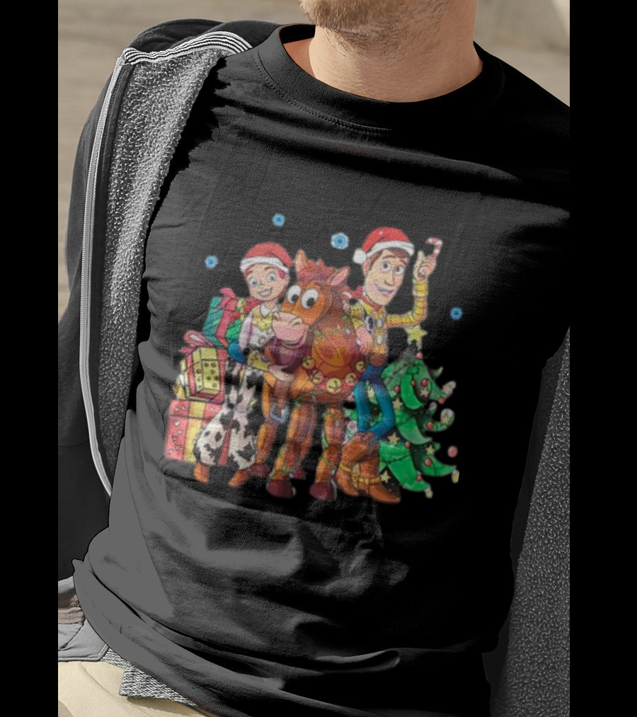 Toy Story Christmas Jessie Woody Bullseye Santa Hats Presents Christmas Tree T-Shirt