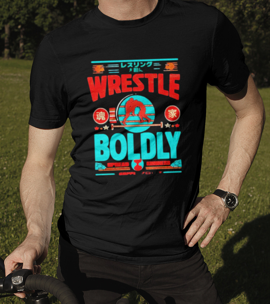 Wrestle Boldly Spread Kindness Wrestling Iconic Symbols T-Shirt