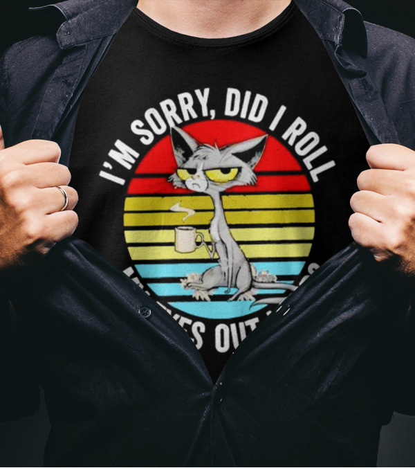 I'm Sorry Did I Roll My Eyes Out Loud Cat Retro Vintage Style Stripe T-Shirt