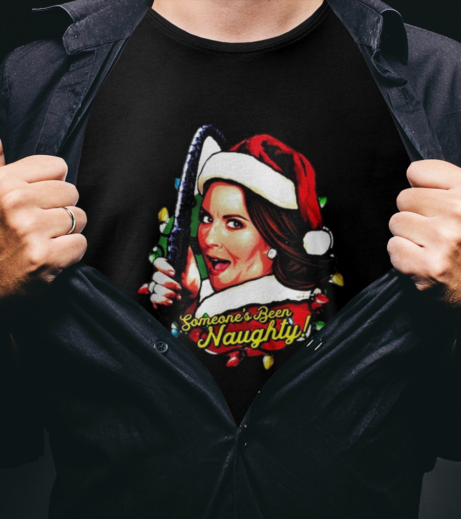 Karen Walker Someone’s Been Naughty Christmas Santa Whip Lights T-Shirt