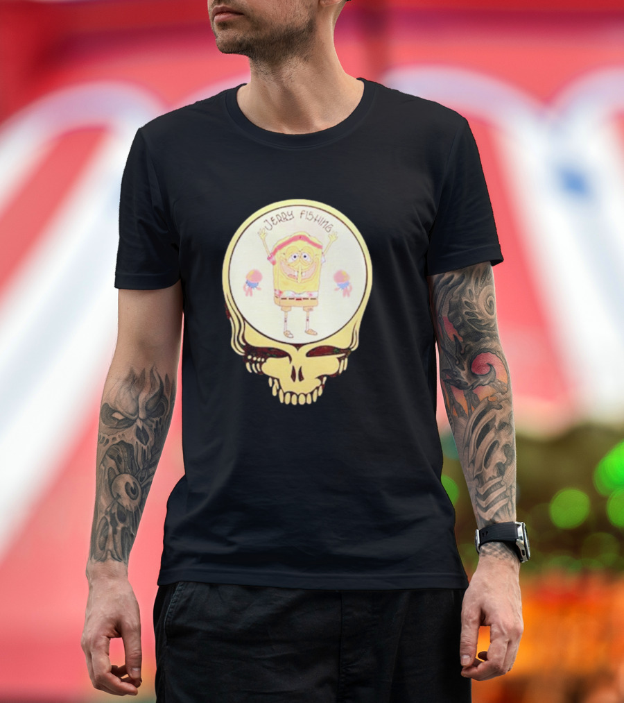 SpongeBob Jerry Fishing Grateful Dead Skull T-Shirt
