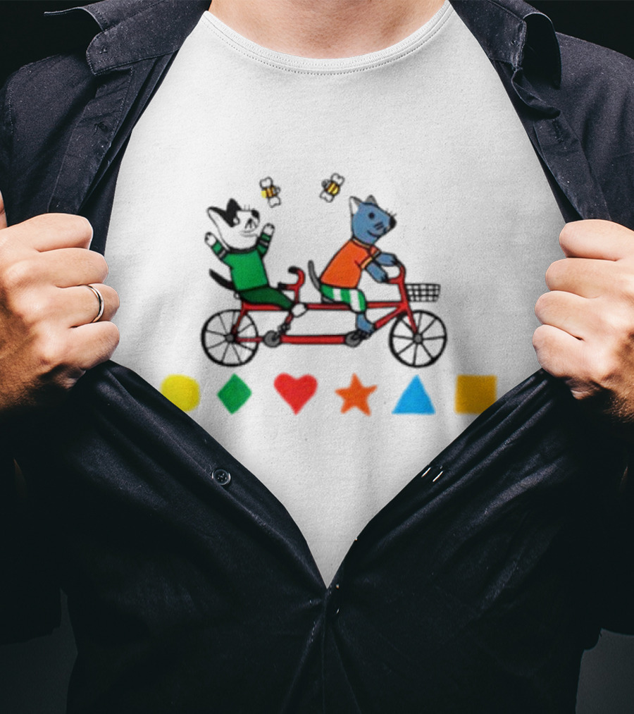 Tandem Cats Bike With Colorful Geometric Shapes T-Shirt