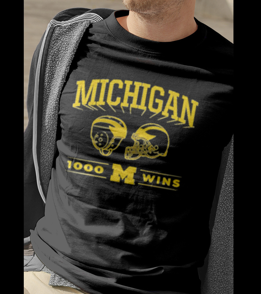 Michigan 1000 Wins Football Helmet M T-Shirt