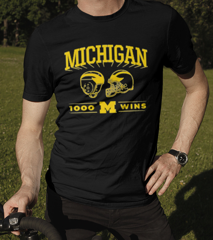 Michigan 1000 Wins Football Helmet M T-Shirt
