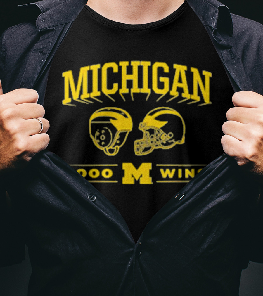 Michigan 1000 Wins Football Helmet M T-Shirt
