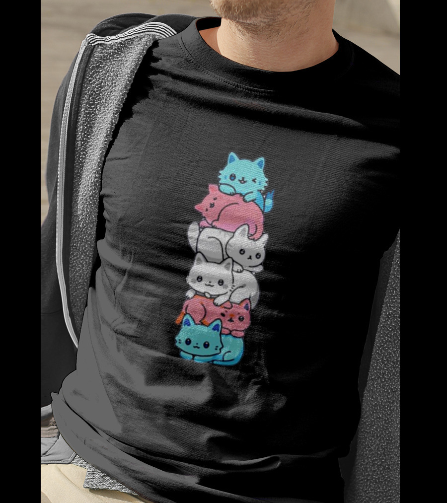 Transgender Pride Cats Stack Flag Colors T-Shirt