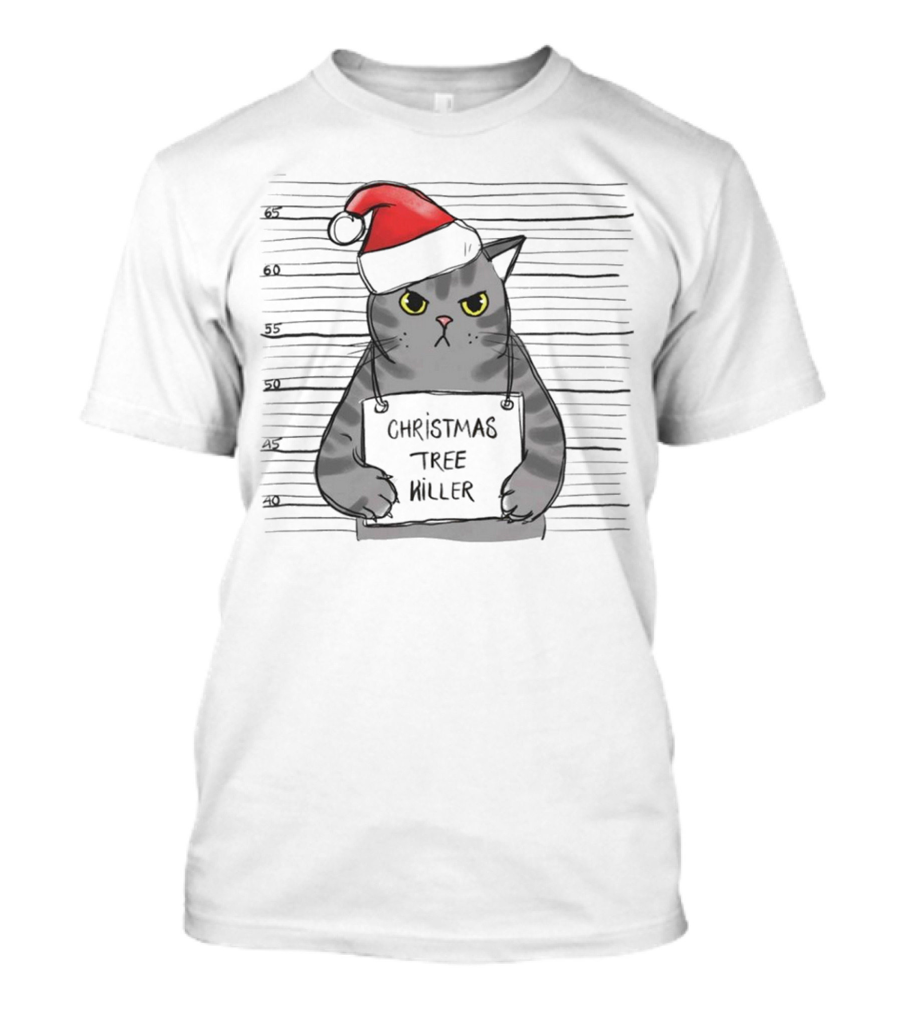 Grumpy Festive Cat With Santa Hat And Mischievous Look T-Shirt