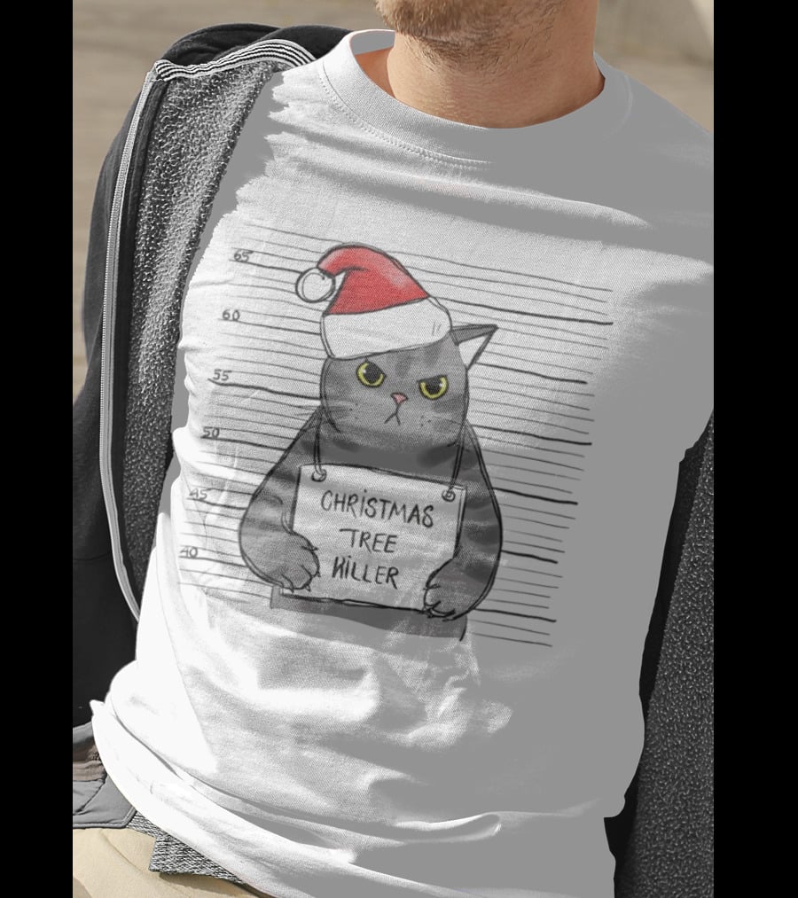 Grumpy Festive Cat With Santa Hat And Mischievous Look T-Shirt