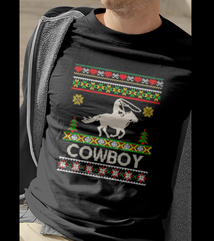 Cowboy Christmas Ugly Sweater Knit T-Shirt
