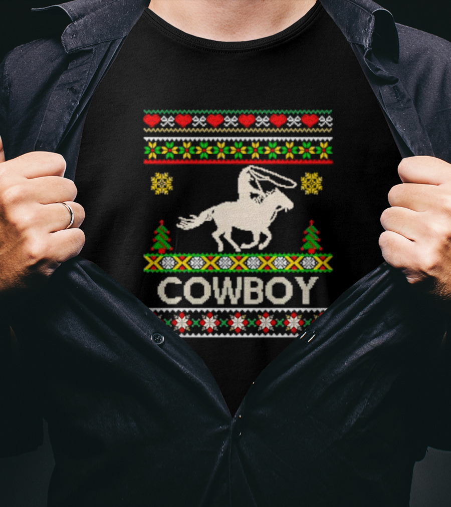 Cowboy Christmas Ugly Sweater Knit T-Shirt