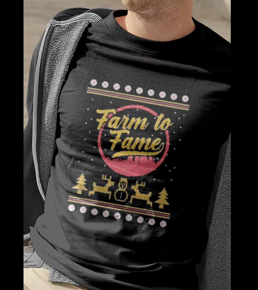 Farm To Fame Baseball Christmas Sweater Reindeer Snowman Forest T-Shirt