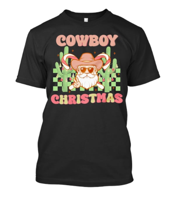 Cowboy Christmas Santa With Candy Cane And Cactus T-Shirt