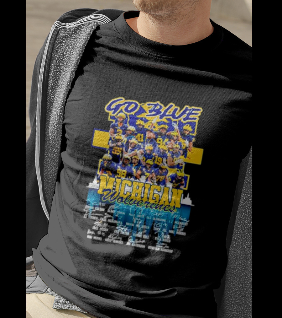 Go Blue Michigan Wolverines Team Roster Signatures Collection T-Shirt