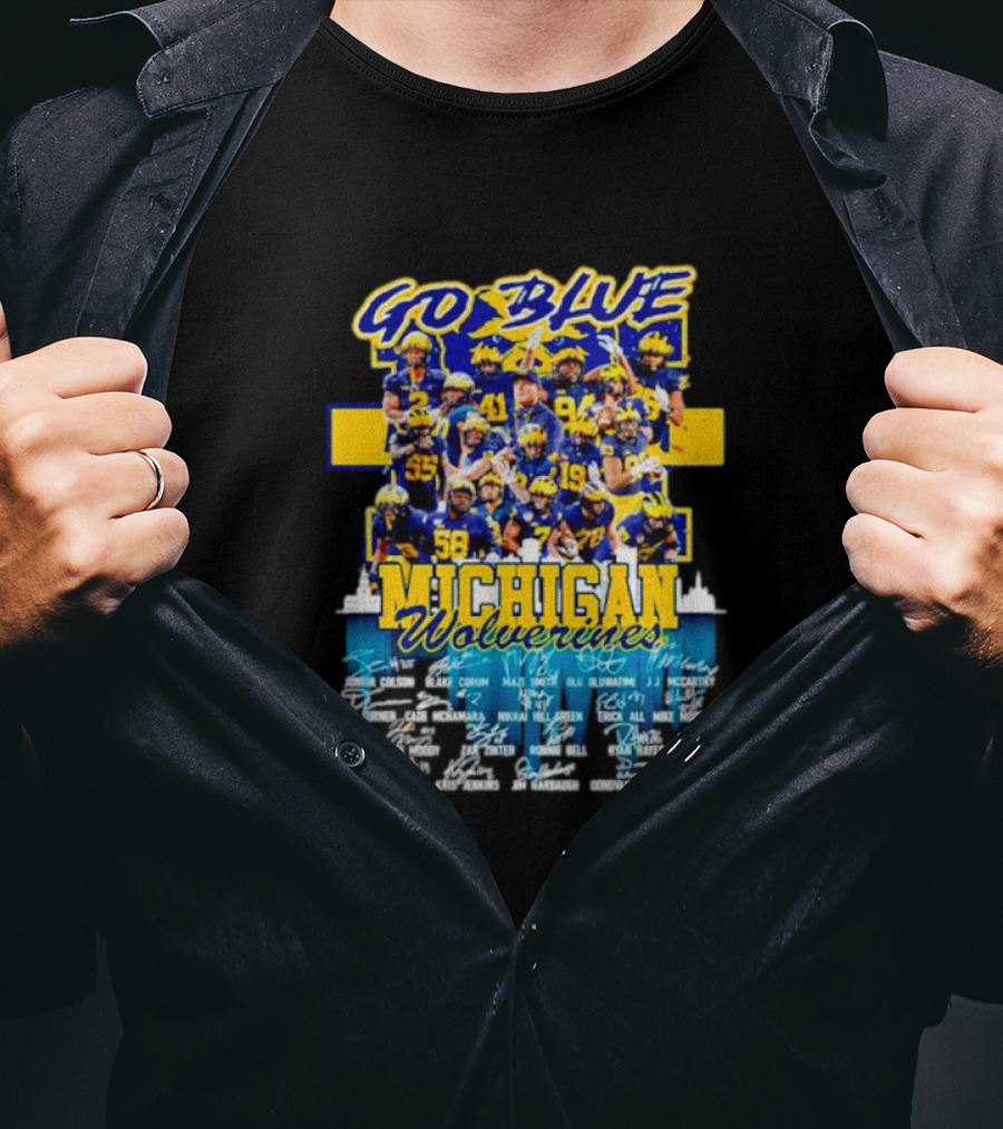 Go Blue Michigan Wolverines Team Roster Signatures Collection T-Shirt