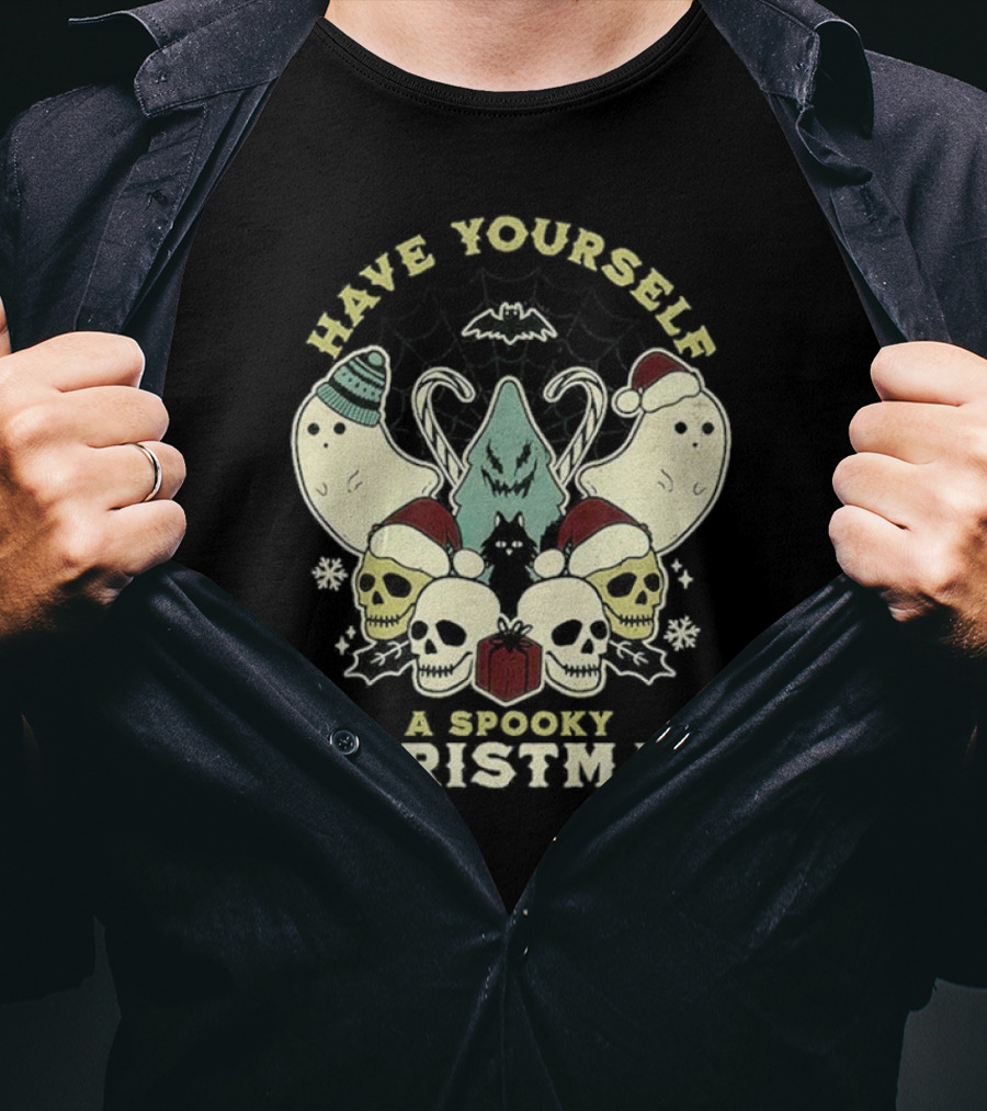 Have Yourself A Spooky Christmas With Ghosts Skulls And Bat T-Shirt