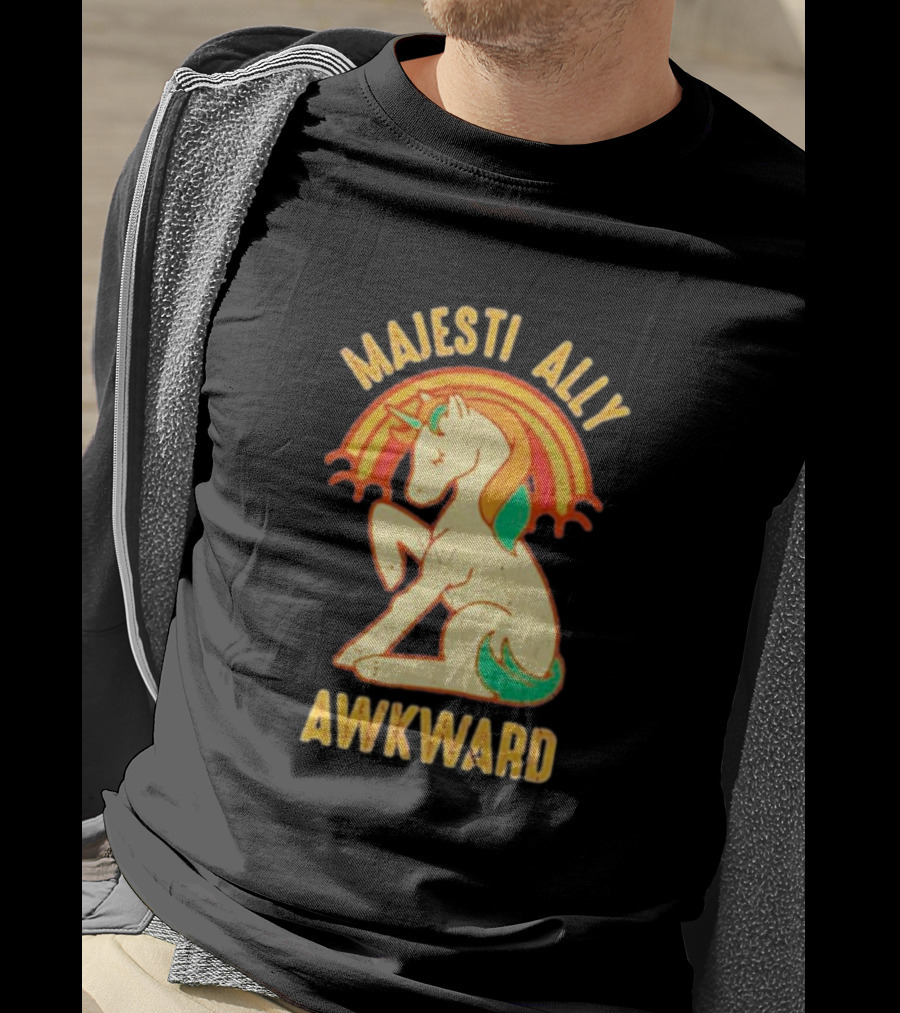Majesti Ally Awkward Unicorn With Retro Rainbow T-Shirt