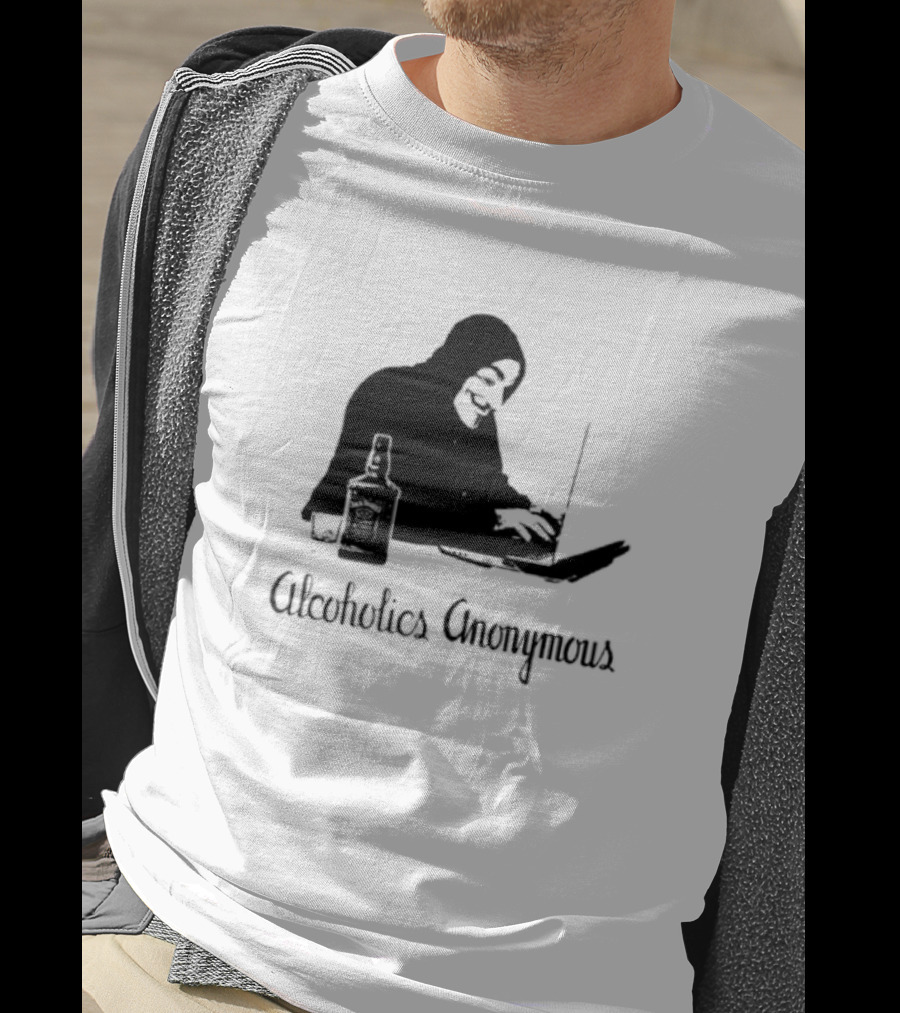Alcoholics Anonymous Man With Bottle At Laptop T-Shirt