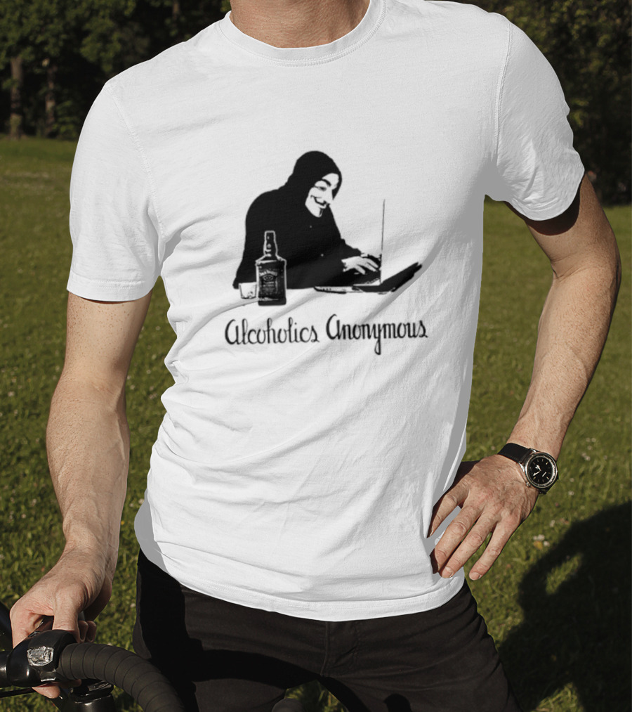 Alcoholics Anonymous Man With Bottle At Laptop T-Shirt