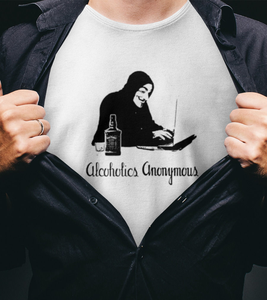 Alcoholics Anonymous Man With Bottle At Laptop T-Shirt