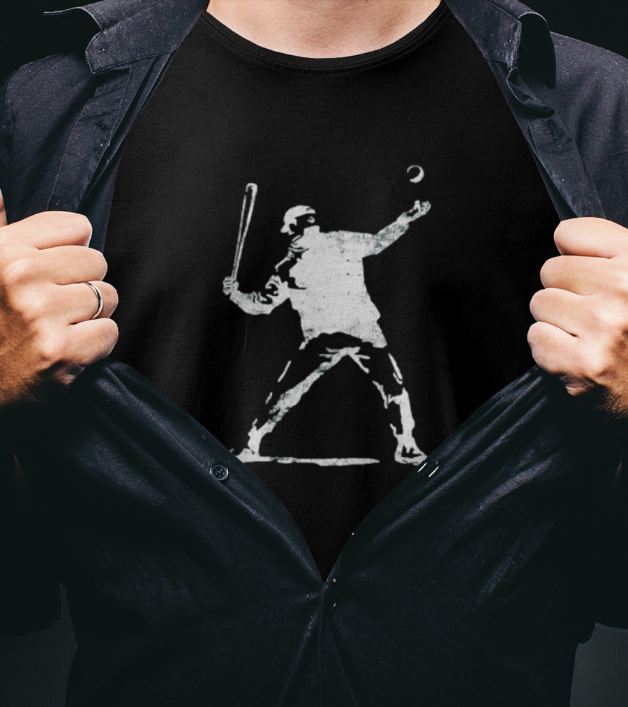 Banksy Baseball Bomber Batter Stencil T-Shirt