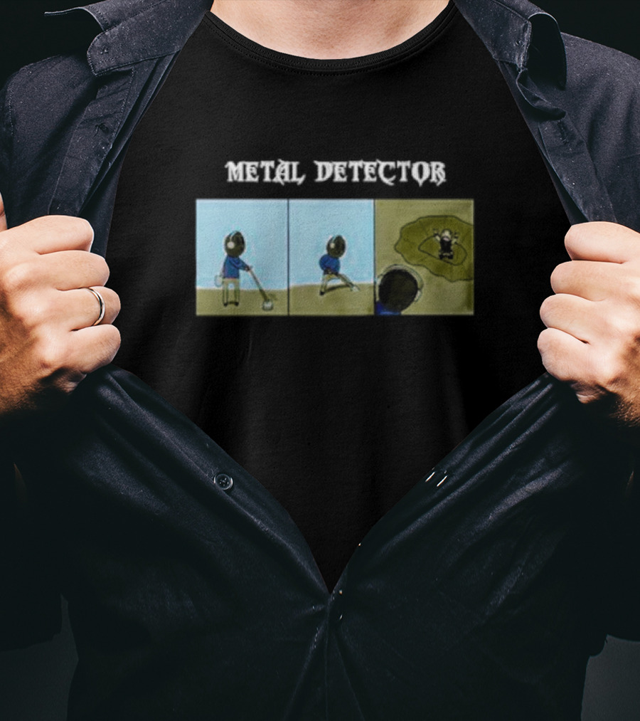 METAL DETECTOR Humorous Comic-Style Alien Discovery T-Shirt
