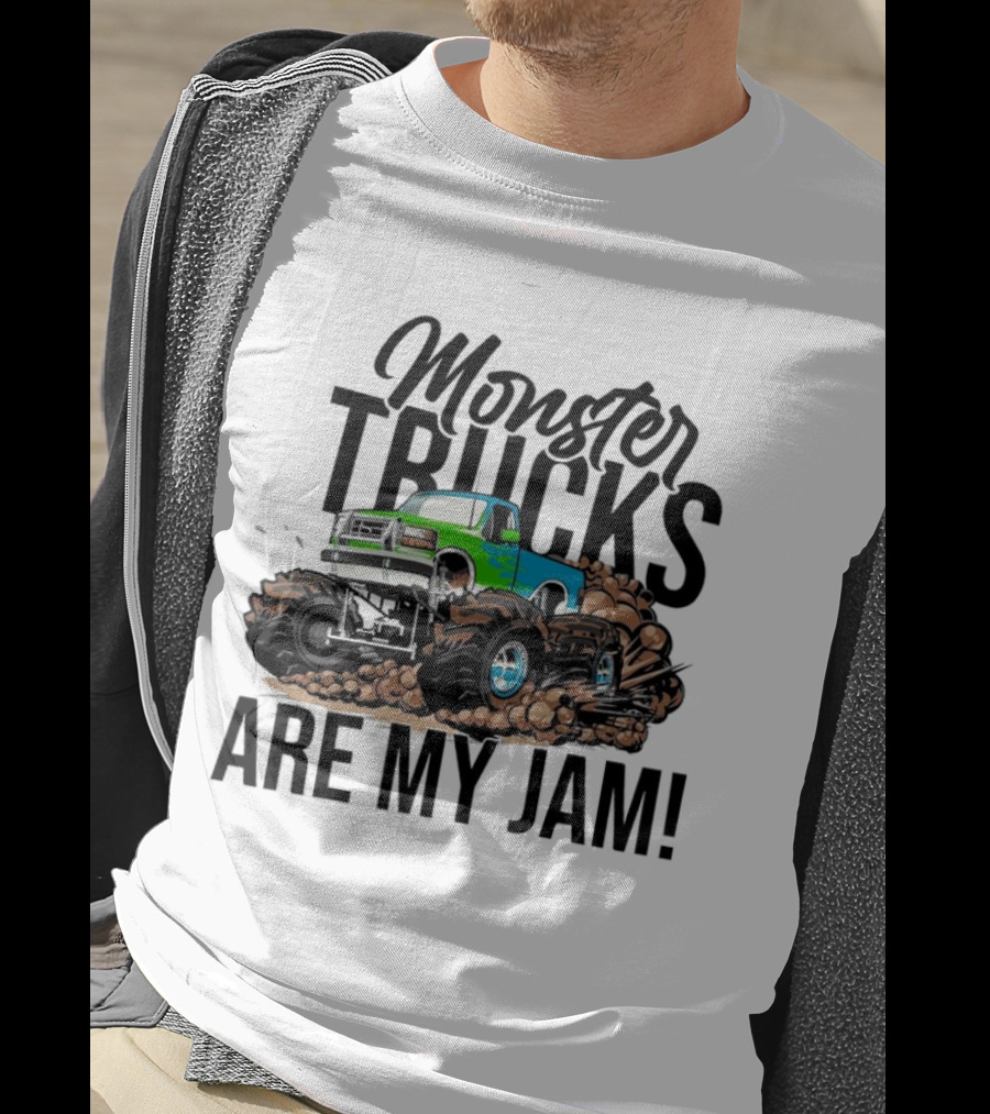 Monster Trucks Are My Jam Off-Road Adventure With Green And Blue Truck T-Shirt