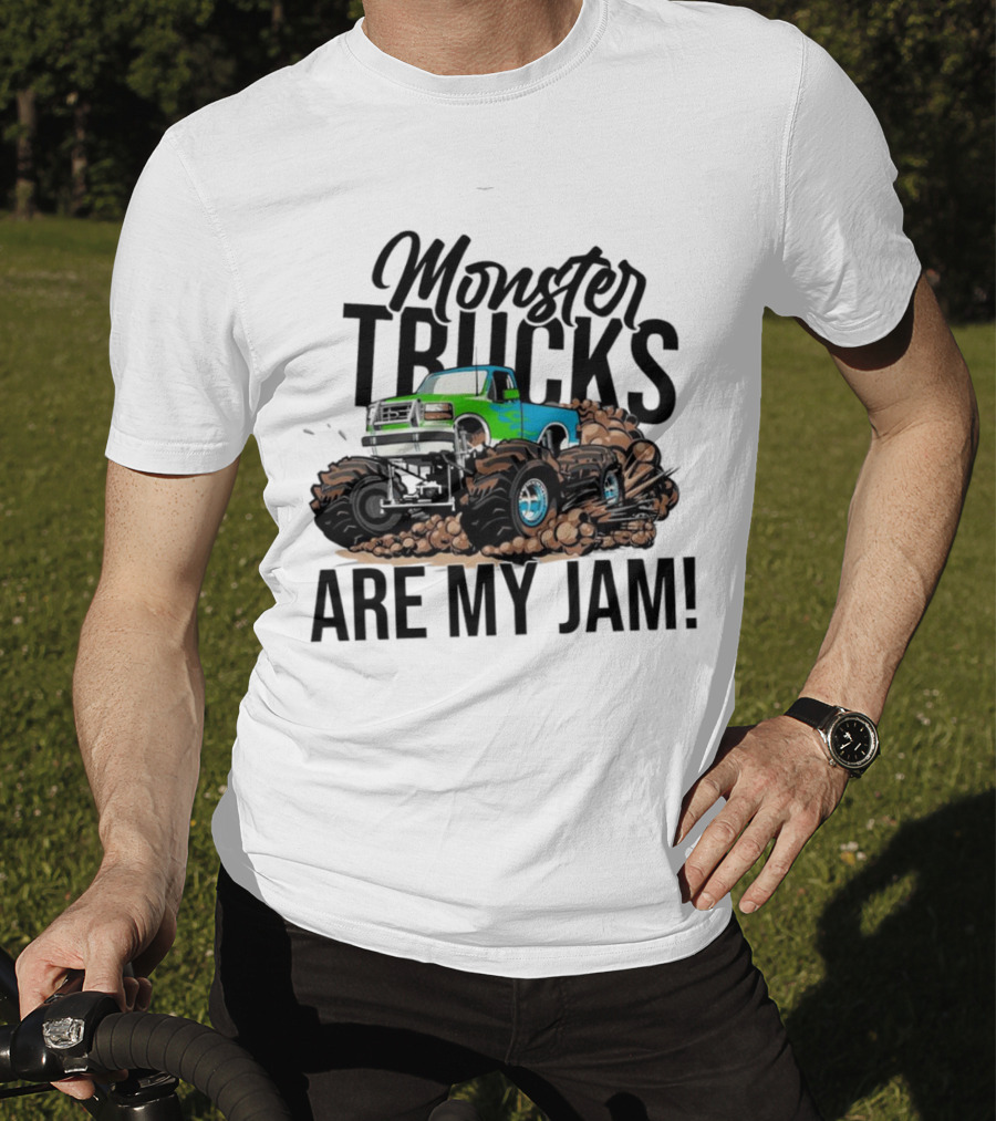 Monster Trucks Are My Jam Off-Road Adventure With Green And Blue Truck T-Shirt