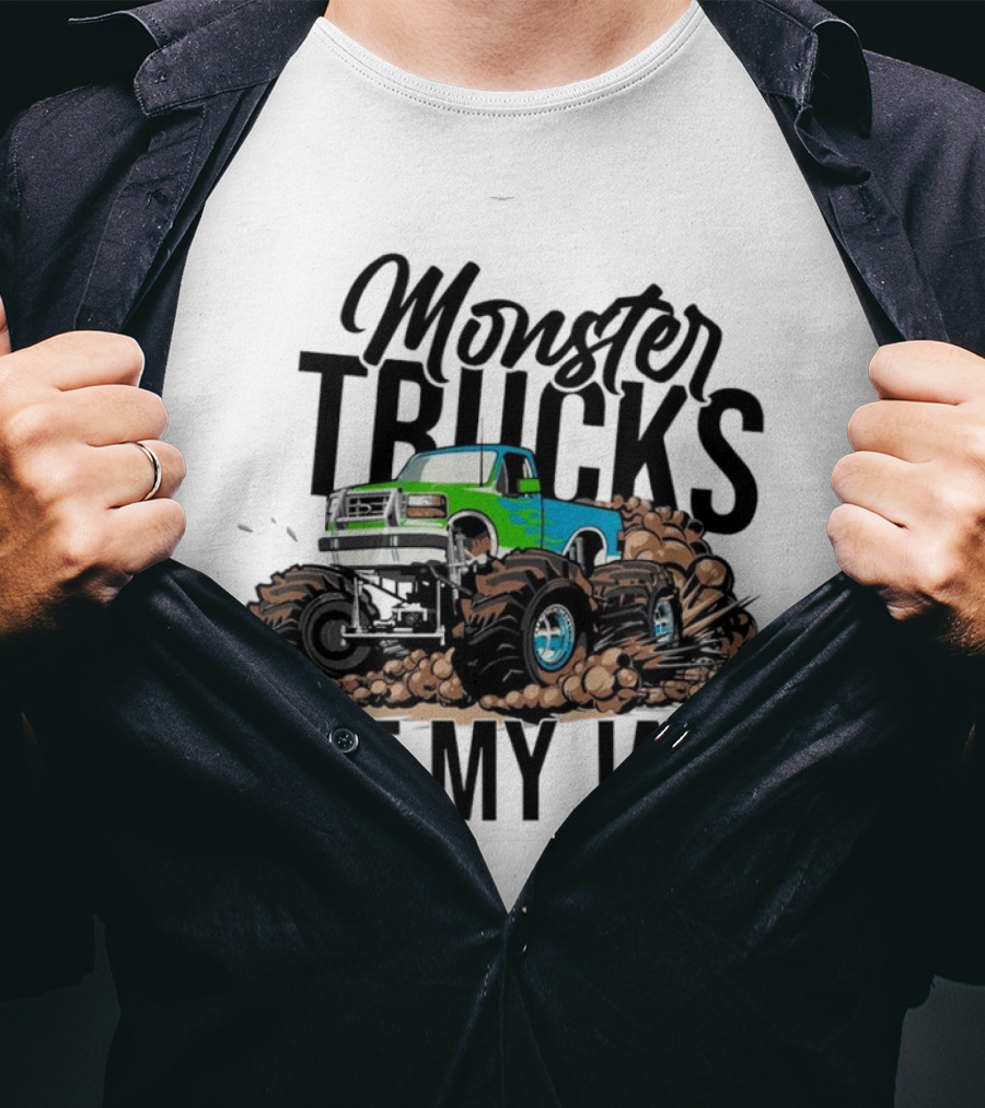 Monster Trucks Are My Jam Off-Road Adventure With Green And Blue Truck T-Shirt