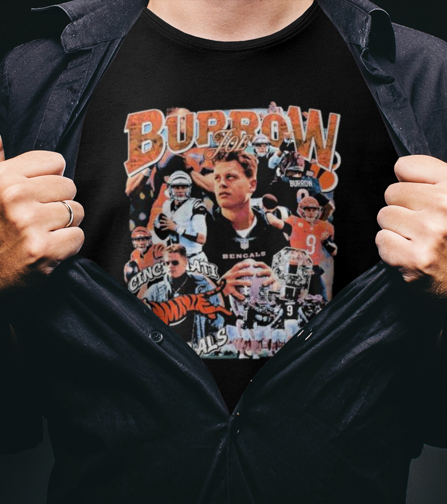 Joe Burrow Cincinnati Bengals Quarterback Collage Tiger Team Spirit T-Shirt