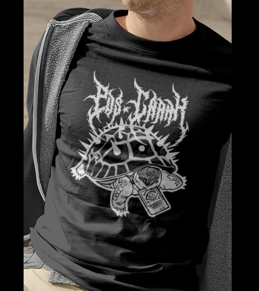 Pus Cran Heavy Metal Turtle With Spiky Shell And Saw Blade T-Shirt