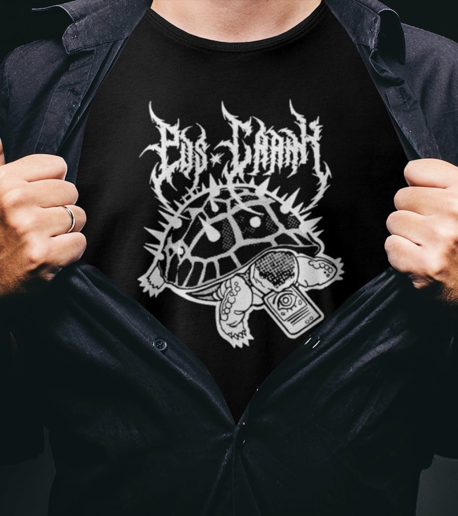 Pus Cran Heavy Metal Turtle With Spiky Shell And Saw Blade T-Shirt