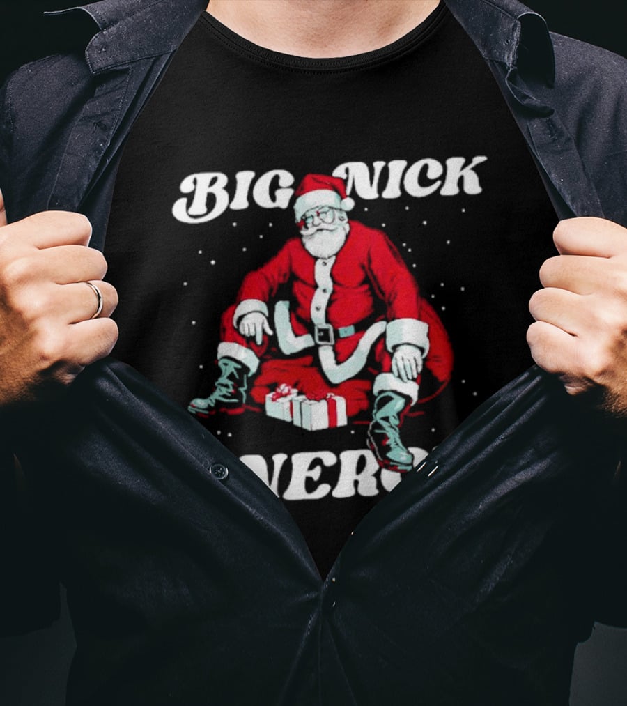 Santa Big Nick Energy Christmas Santa Claus Sitting With Gifts T-Shirt