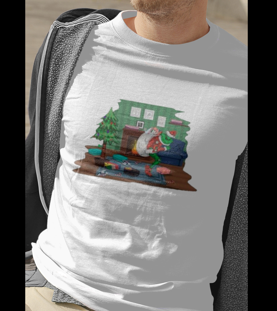 Grinch In Santa Outfit Stealing Presents By The Christmas Tree T-Shirt