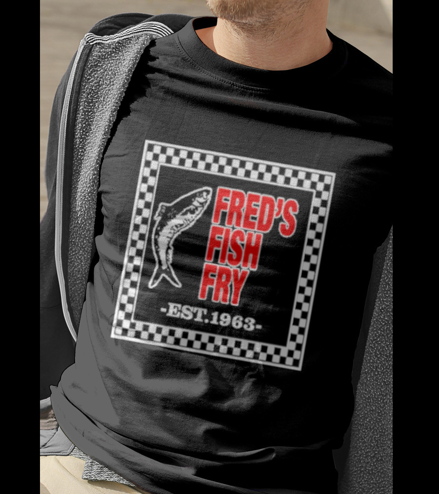 FRED'S FISH FRY EST. 1963 Checkered Border T-Shirt