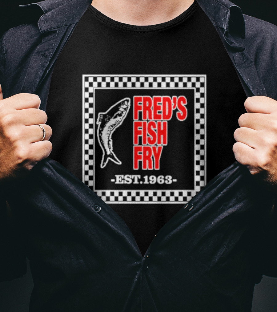 FRED'S FISH FRY EST. 1963 Checkered Border T-Shirt