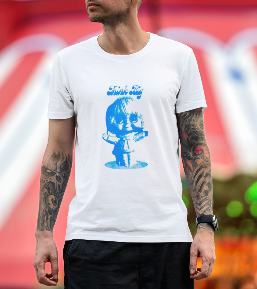 Think Big Blue Figurine with Large Eyes T-Shirt