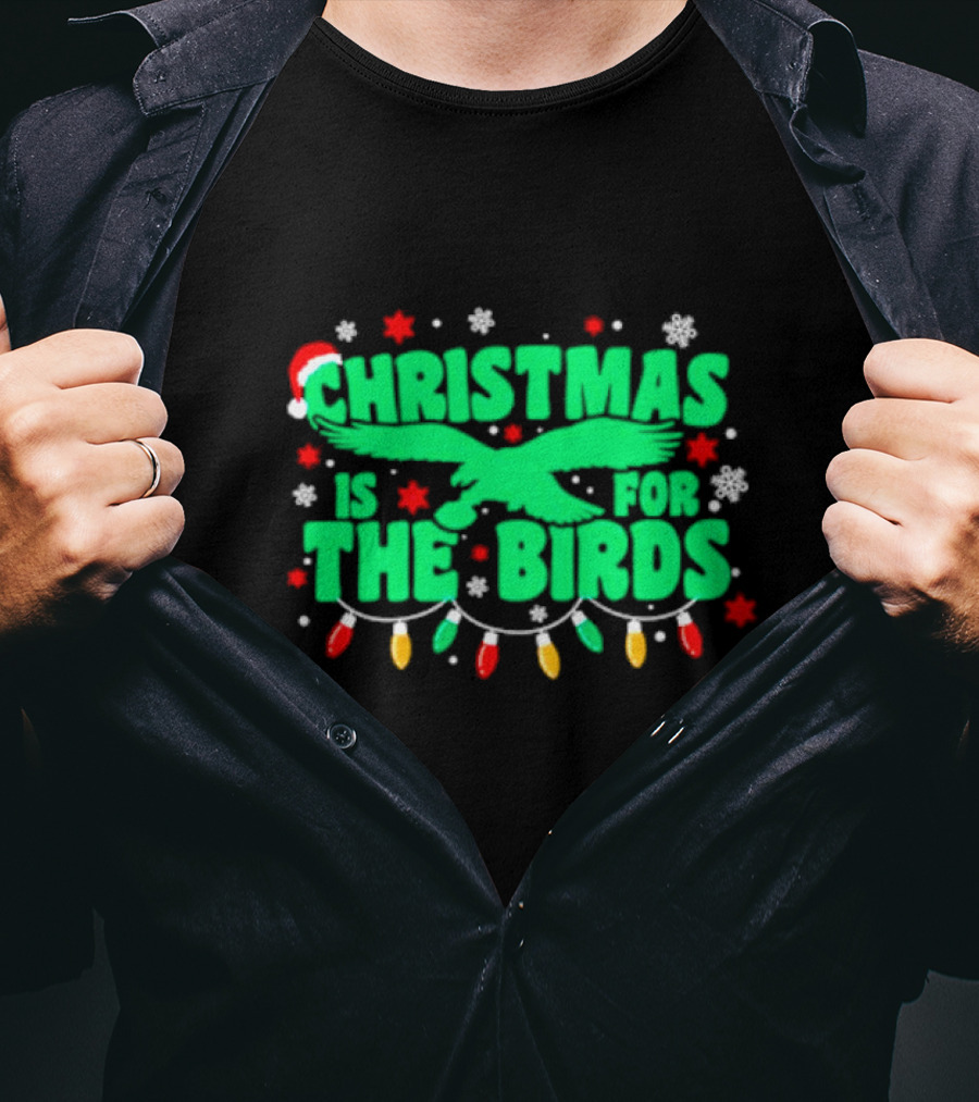 Christmas Is For The Birds Festive Holiday Lights Snowflakes Santa Hat T-Shirt