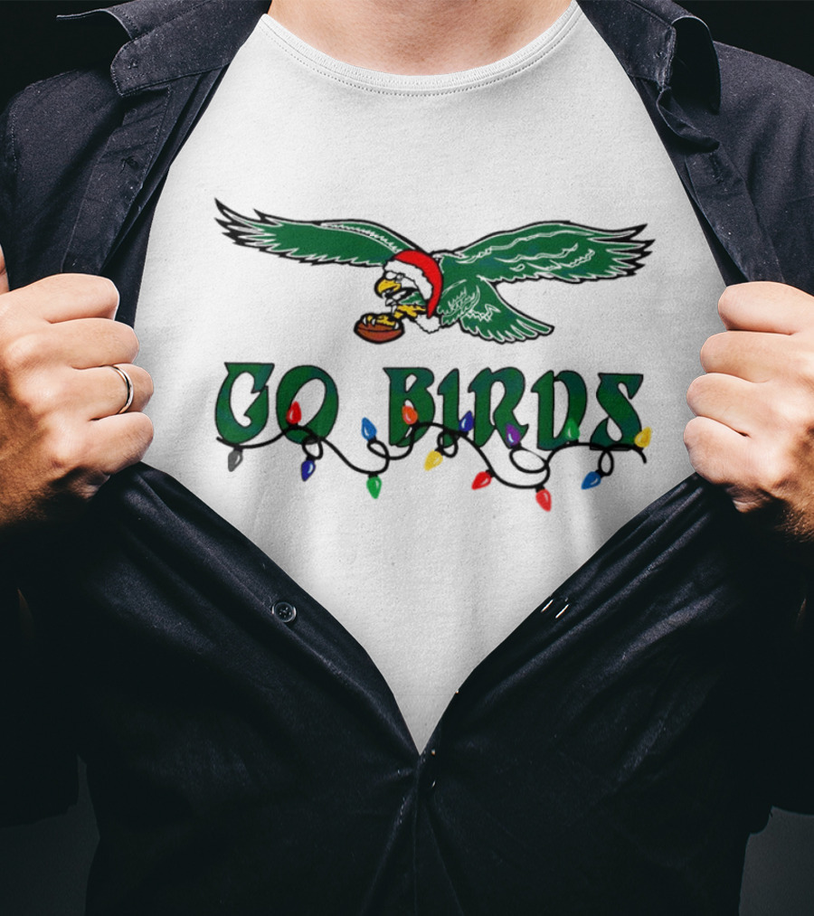 Christmas Philly Eagles Santa Go Birds Holiday Lights T-Shirt