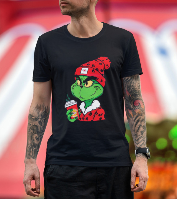 Premium T-Shirt: Grinch Leopard Kansas City Chiefs Coffee Beanie T-Shirt Grinch Leopard Kansas City Chiefs Coffee Beanie T-Shirt