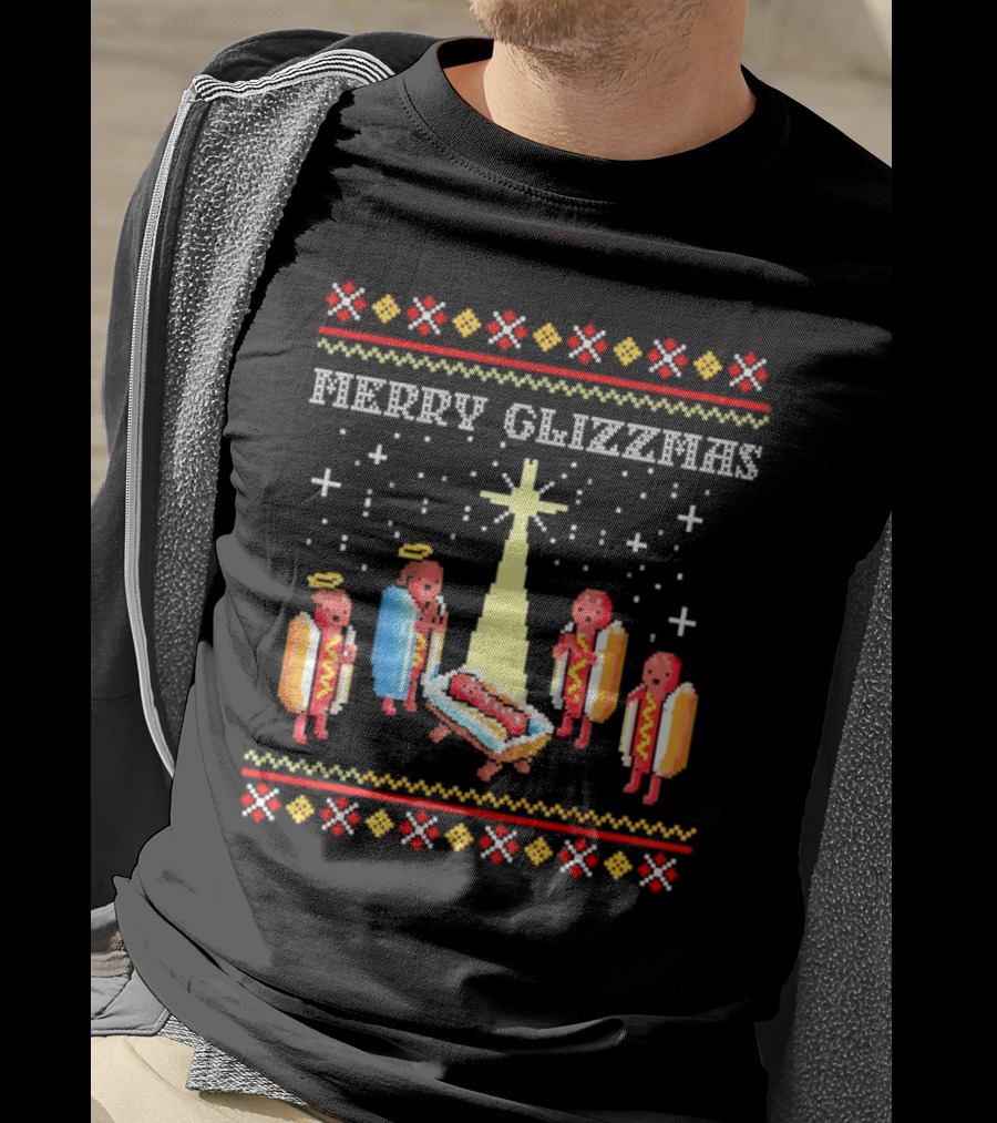 Merry Glizzmas Nativity Hot Dog Angels Scene Ugly Christmas T-Shirt