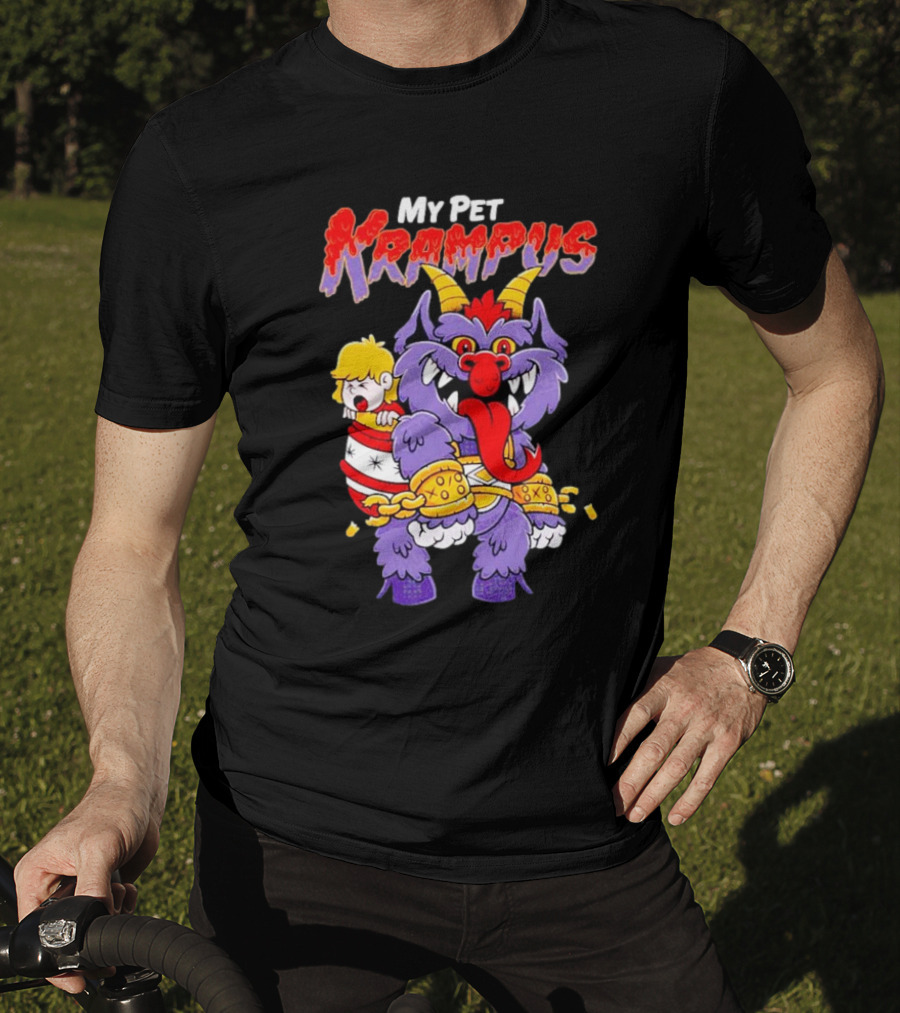 My Pet Krampus Captured Child With Chains And Horned Beast T-Shirt