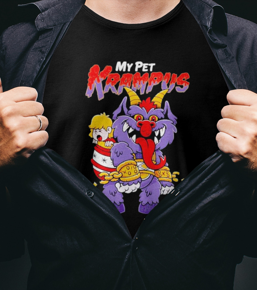 My Pet Krampus Captured Child With Chains And Horned Beast T-Shirt