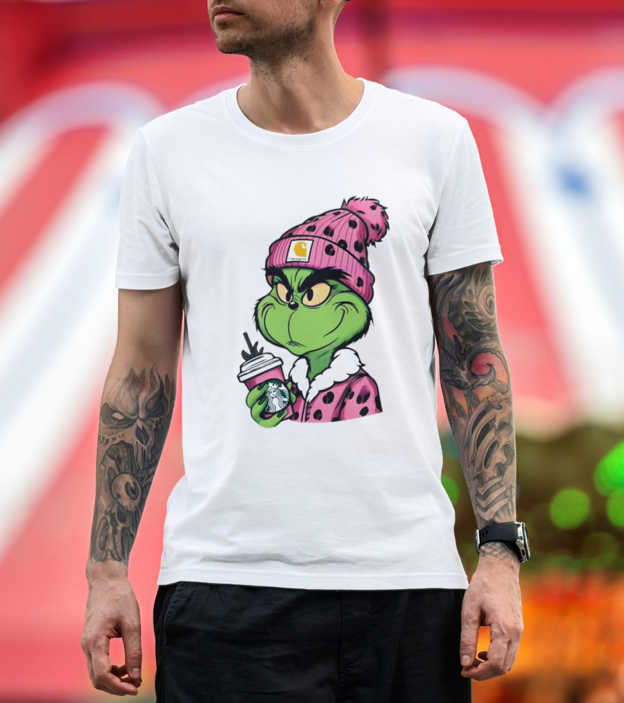 Pink Grinch Boujee Starbucks Christmas Coffee T-Shirt